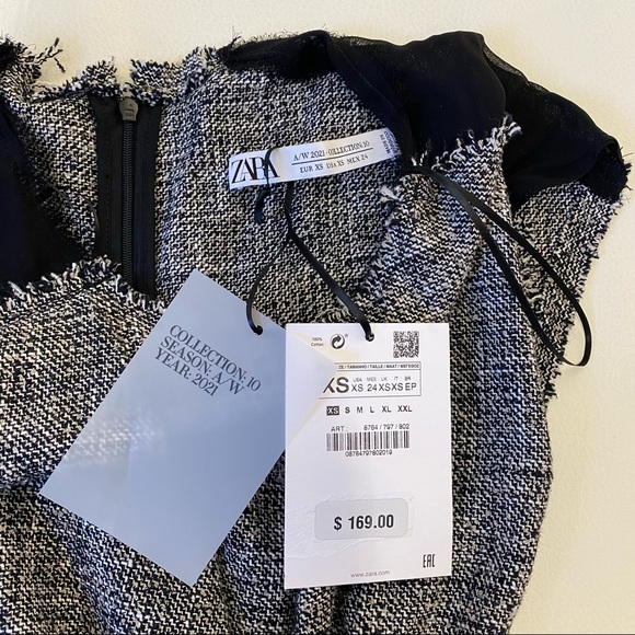 NWT Zara Studio Gray Tweed Midi Dress Size XS Avant Garde Editorial Blogger Fav - Picture 12 of 13